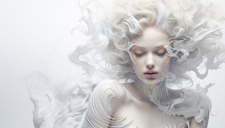 Woman portrait on an abstract white background.の素材