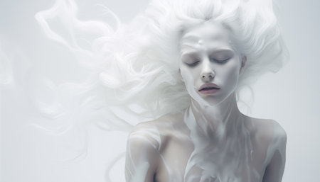 Woman portrait on an abstract white background.の素材