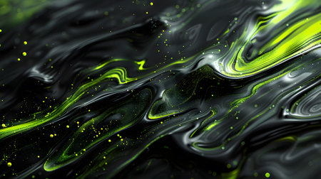 Green swirl on black background inspired by water, grass, and fractal artの素材