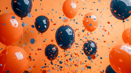 Colorfulness of balloons and confetti against an amber skyの素材