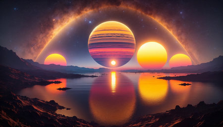 Painting of Solar System With Four Planetsの素材