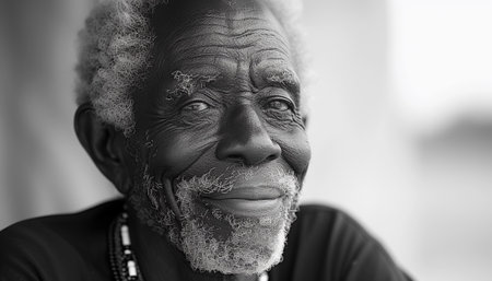 African-American old man, close-up portrait.の素材