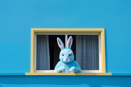 Easter bunny peeps out of the blue wallの素材