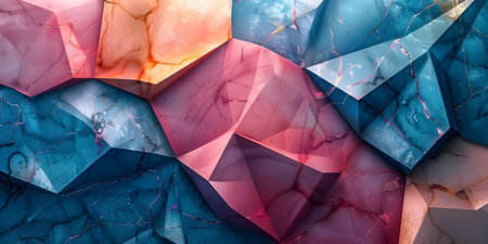 Close up of a vibrant geometric pattern in electric blue and magenta on a wall
