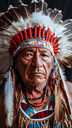 a man is wearing a native american headdress and feathersの素材