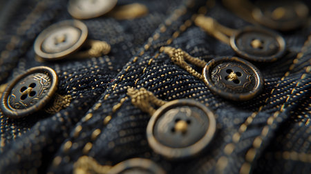 Extreme closeup of electric blue denim jeans with metal buttonsの素材
