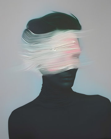 An obscured image featuring a person wearing a mask, with focus on hair and capの素材