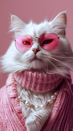Pinkgarbed Felidae sporting magenta glasses and sweaterの素材