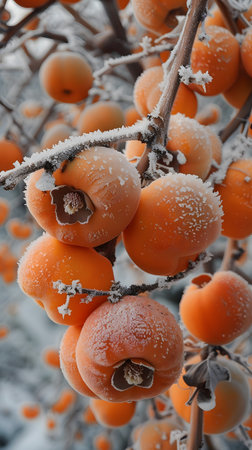 A cluster of icy oranges on a twig of a fruitbearing treeの素材