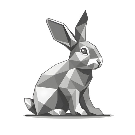 Illustration of a black and white origami rabbit on white backgroundの素材