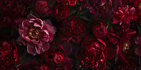 Vibrant magenta petals of annual plant on dark canvasの素材