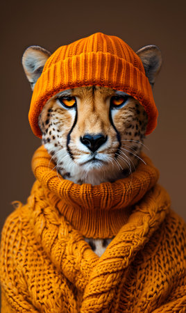 A Felidae carnivore resembling a Bengal tiger, but with an orange hat and scarfの素材