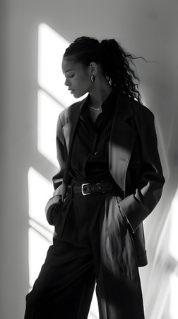 Monochrome photo of a musician in a suit at an eventの素材