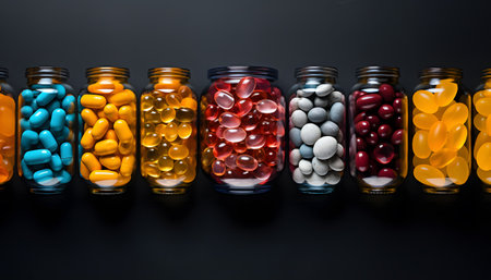 White pills on blue backgroundの素材