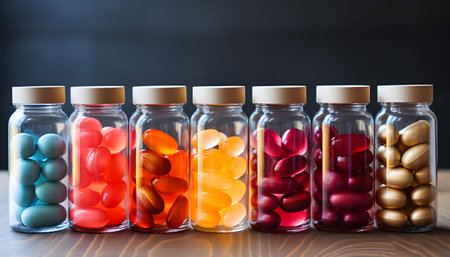 White pills on blue backgroundの素材