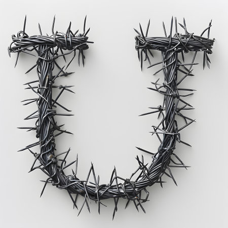 A white background with a Terrestrial plant inspired U shaped like barbed wireの素材