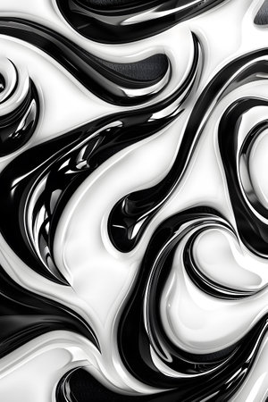 Abstract black and white fluid art for modern decorの素材