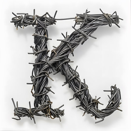 The letter K is a barbed wire twig in a white backgroundの素材