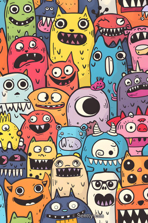 Colorful Cartoon Monsters Pattern Design Illustration Artの素材