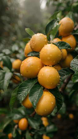Citrus tree producing seedless Rangpur fruit, natural and hanging from branchesの素材