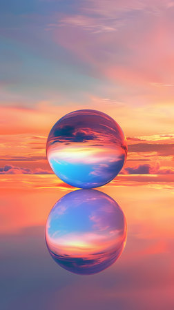 Serene Sunset Sphere Reflection over Tranquil Oceanの素材