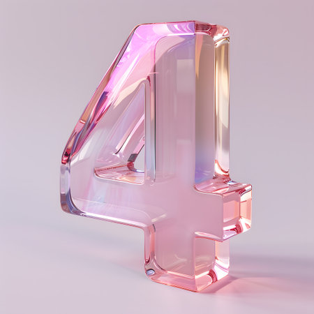 Violet rectangular glass number four with magenta font on white backgroundの素材