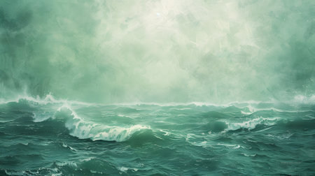 A turbulent seascape with crashing waves under a stormy skyの素材