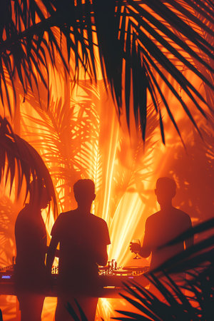 Party with DJs, music, lights, and performers for tropical vibeの素材
