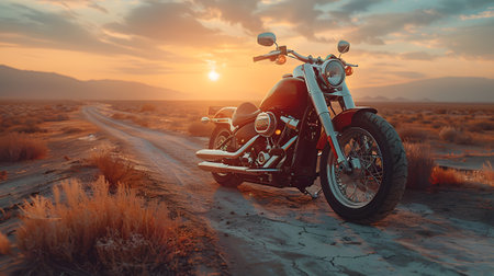 Experience a thrilling sunset Motorcycle Adventure in the desertの素材
