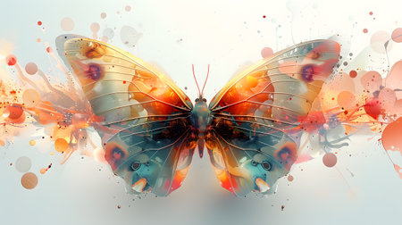 Colorful butterfly in paint splashes, white background, artinspired imageの素材