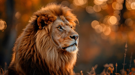 a close up of a lion s face with a blurry backgroundの素材