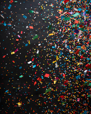 a bunch of colorful confetti on a black backgroundの素材