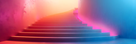 Purple hues painted the stairs leading up to a radiant lightの素材