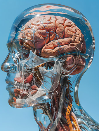 a glass head with a brain and muscles inside of itの素材