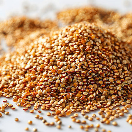 A pile of seeds and spices resting on a white surfaceの素材