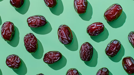 Pattern of Dates on Green Background, Natural Healthy Snackの素材