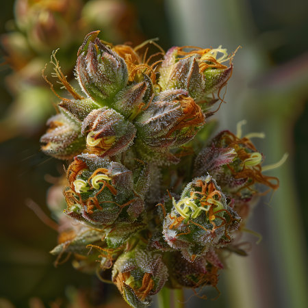 Tiny flowers blooming on a terrestrial plant, captured in macro photographyの素材