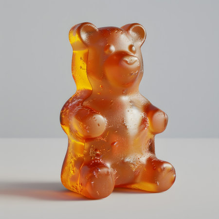Toy animal figure carved from amber fawn sits on white tableの素材