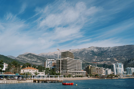 Small red boat is moored at the Budva pier. Montenegroの写真素材