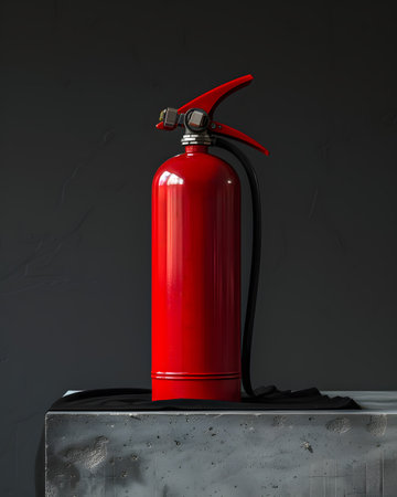 An electric blue fire extinguisher rests on a black boxの素材