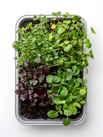 Fresh Microgreens Growing on Tray, Organic Edible Greensの素材