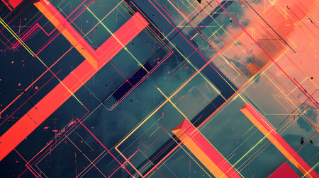 Vibrant neon colors on geometric lines create a futuristic designの素材