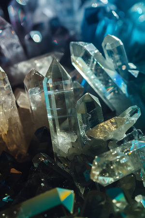 Vibrant Crystals Closeup Shot with Reflective Light Effectsの素材