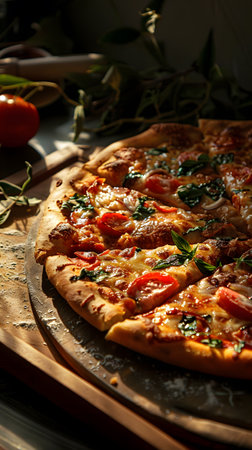 Delicious Freshly Baked Homemade Pizza with Toppingsの素材