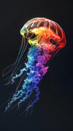 Abstract Colorful Jellyfish with Neon Gradient on Dark Backgroundの素材