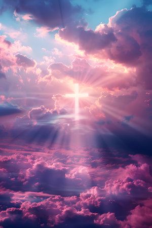 Heavenly sunset cross radiates beauty, divinity, peace, hopeの素材