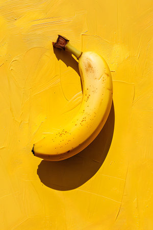 Fresh Yellow Banana on Vibrant Yellow Background with Shadowの素材