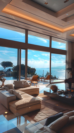 Luxurious Living Room with Panoramic Ocean Viewの素材