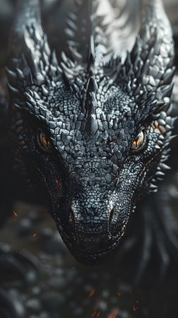Majestic Black Dragon with Fierce Eyes in Dark Fantasy Settingの素材