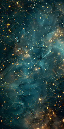 Electric blue pattern in the midnight sky resembles a galaxy with numerous starsの素材